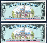 1987 Disney Dollars One $1 Series A Mickey Mouse x2 Consecutive # Uncirculated