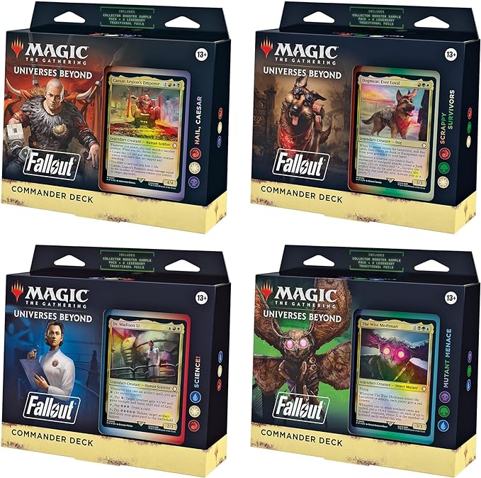 mtg commander theme decks MTG Universes Beyond: Fallout Set of 4 Commander Decks – Northwest Sportscards