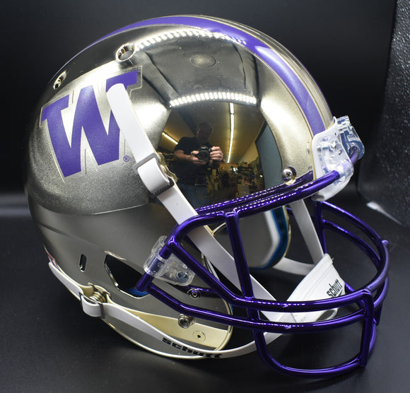 UW Washington Huskies Gold Mirror Chrome Full Size Replica Football Helmet Schutt Unsigned