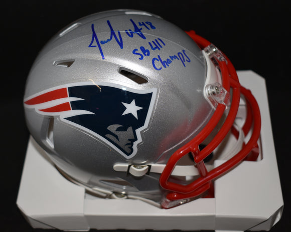 Jacob Hollister Signed Patriots Speed Mini Helmet Super Bowl Champs Insc w/JSA COA