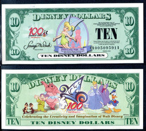2002 Disney Dollars Ten $10 Series A Tinkerbell Uncirculated