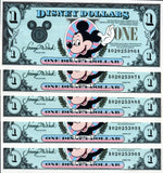 1990 Disney Dollars One $1 Series A Mickey Mouse x5 Consecutive # Uncirculated