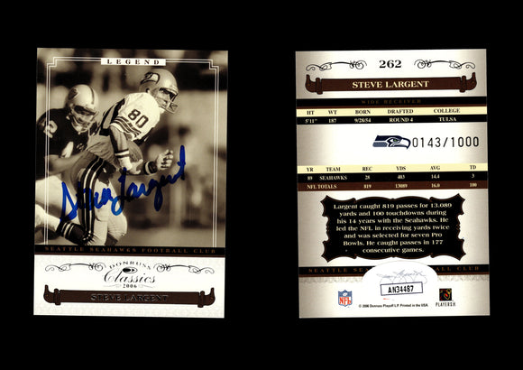 Steve Largent 2006 Donruss Classics #262 143/1000 Autographed Card Seattle Seahawks JSA #10