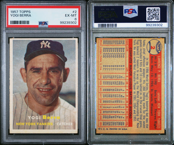 PSA 6 1957 Topps #2 Yogi Berra New York Yankees