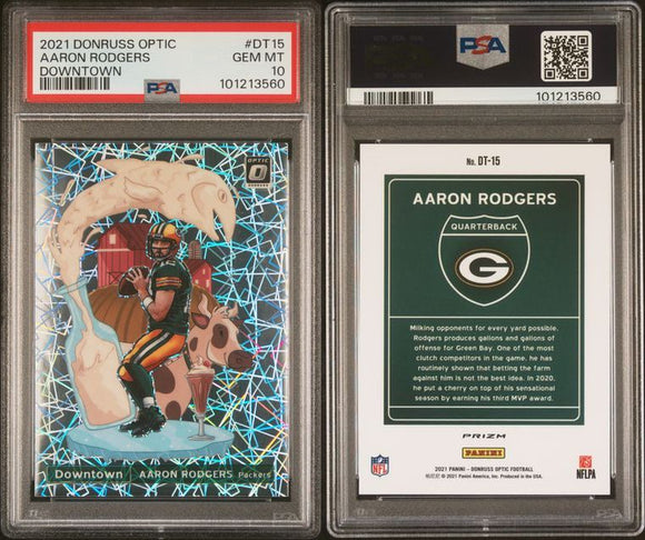 2021 Donruss Optic Downtown! #15 Aaron Rodgers PSA 10