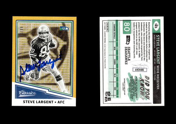 Steve Largent 2017 Classics Timeless Tributes Gold #185 71/99 Autographed Card Seattle Seahawks JSA #11