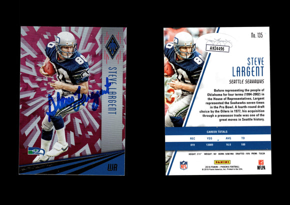 Steve Largent 2016 Panini Phoenix Pink #135 Autographed Card Seattle Seahawks JSA #15