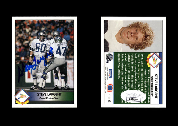 Steve Largent 1992 Pacific Steve Largent #1 Great Rookie Start Autographed Card Seattle Seahawks JSA #16