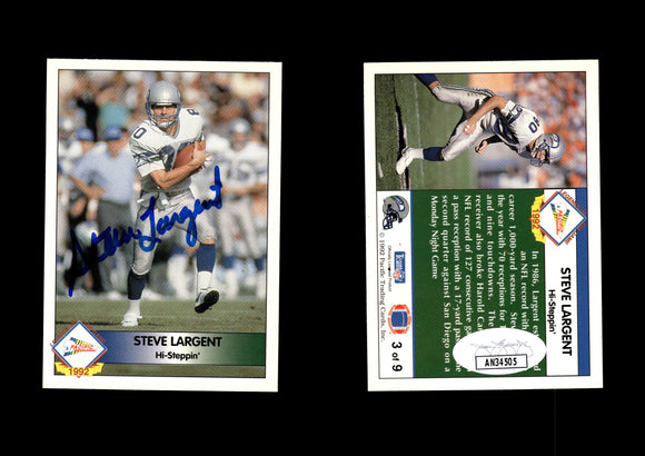 Steve Largent 1992 Pacific Steve Largent #3 Hi-Steppin' Autographed Card Seattle Seahawks JSA #18