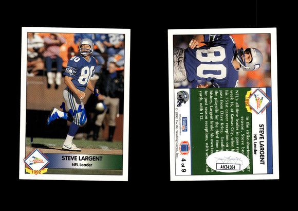 Steve Largent 1992 Pacific Steve Largent #4 NFL Leader Autographed Card Seattle Seahawks JSA #19