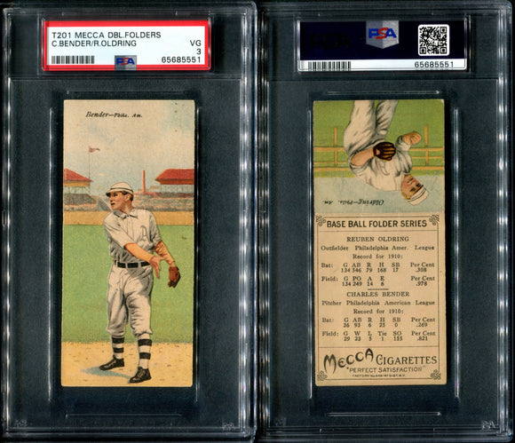 PSA 3 1911 Mecca Double Folders T201 #4 Chief Bender Rube Oldring POP46