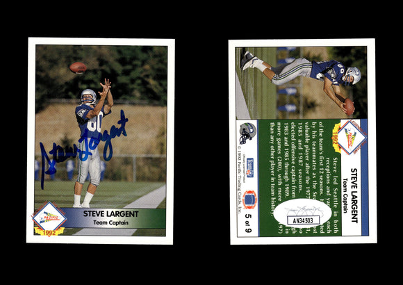 Steve Largent 1992 Pacific Steve Largent #5 Team Captain Autographed Card Seattle Seahawks JSA #20