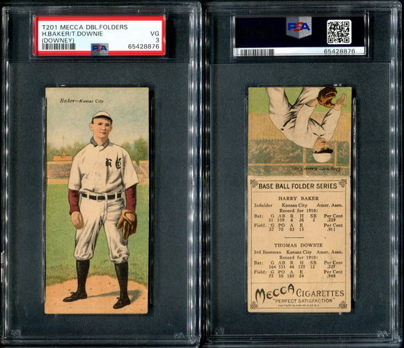PSA 3 1911 Mecca Double Folders T201 #2 Harry Baker Thomas Downie (Downey) POP29