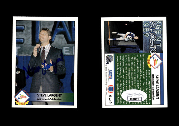 Steve Largent 1992 Pacific Steve Largent #9 Retirement Celebration Autographed Card Seattle Seahawks JSA #24