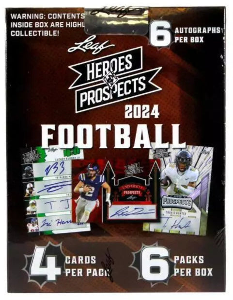 2024 Leaf Heroes & Prospects Football Hobby Box w/ 6 Autographs