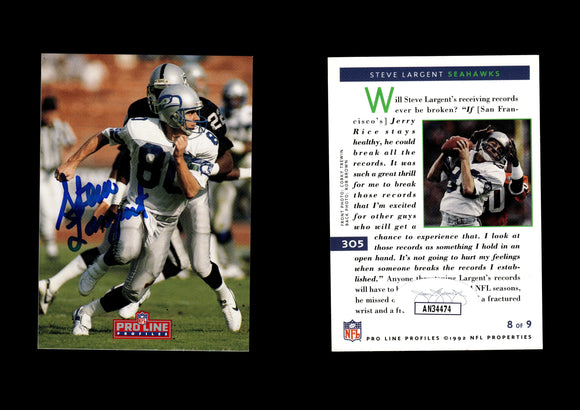 Steve Largent 1992 Pro Line Profiles #305 Autographed Card Seattle Seahawks JSA #26