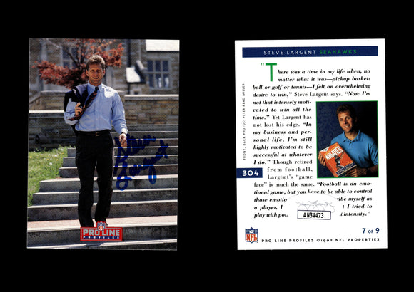 Steve Largent 1992 Pro Line Profiles #304 Autographed Card Seattle Seahawks JSA #27