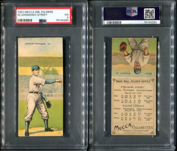 PSA 3 1911 Mecca Double Folders T201 #22 Walter Johnson Gabby Street POP43