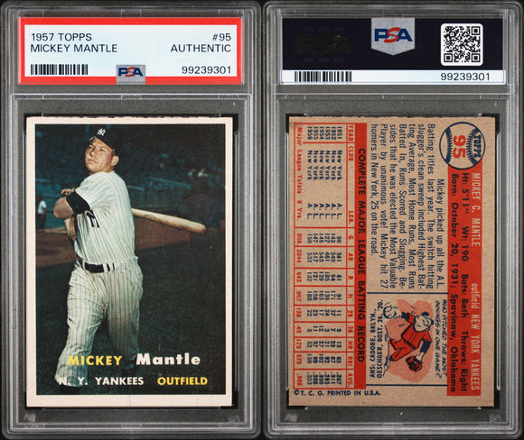 PSA AUTH 1957 Topps #95 Mickey Mantle New York Yankees
