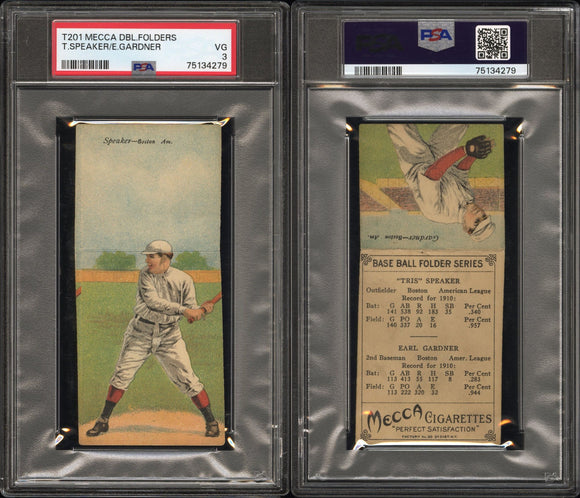 PSA 3 1911 Mecca Double Folders T201 #42 Tris Speaker Larry Gardner POP37