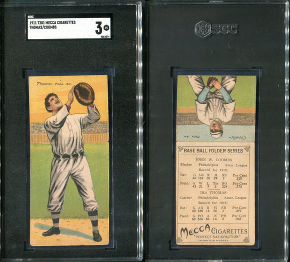 SGC 3 1911 Mecca Double Folders T201 #44 Ira Thomas Jack Coombs POP16