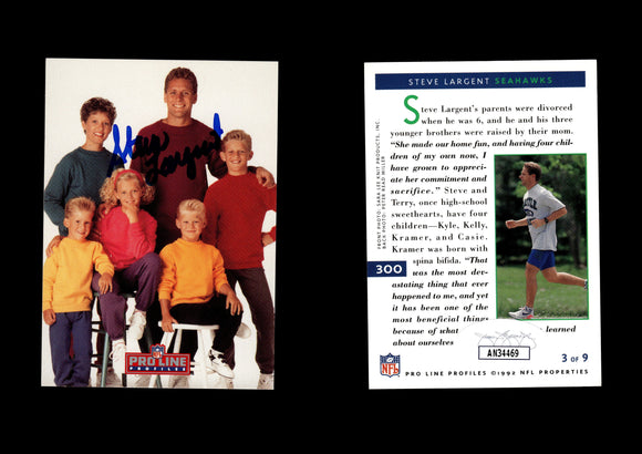 Steve Largent 1992 Pro Line Profiles #300  Autographed Card Seattle Seahawks JSA #31
