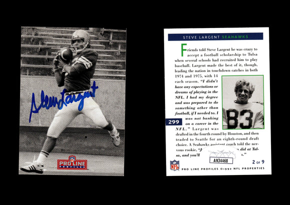 Steve Largent 1992 Pro Line Profiles #299 Autographed Card Seattle Seahawks JSA #32
