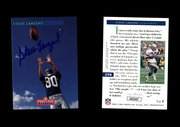 Steve Largent 1992 Pro Line Profiles #298 Autographed Card Seattle Seahawks JSA #33