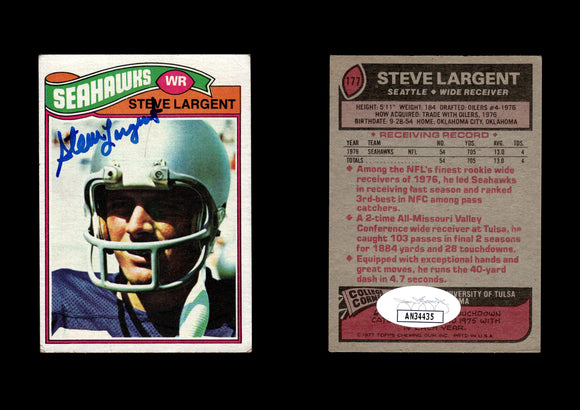 Steve Largent 1977 Topps #177 RC Autographed Card Seattle Seahawks JSA #34
