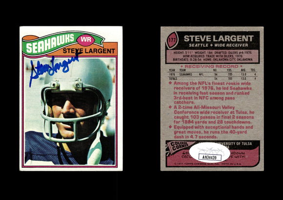 Steve Largent 1977 Topps #177 RC Autographed Card Seattle Seahawks JSA #38