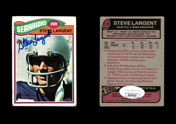 Steve Largent 1977 Topps #177 RC Autographed Card Seattle Seahawks JSA #39