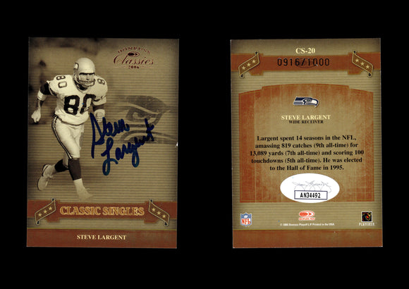 Steve Largent 2006 Donruss Classics Classic Singles Bronze #20 PR /1000 Autographed Card Seattle Seahawks JSA #3