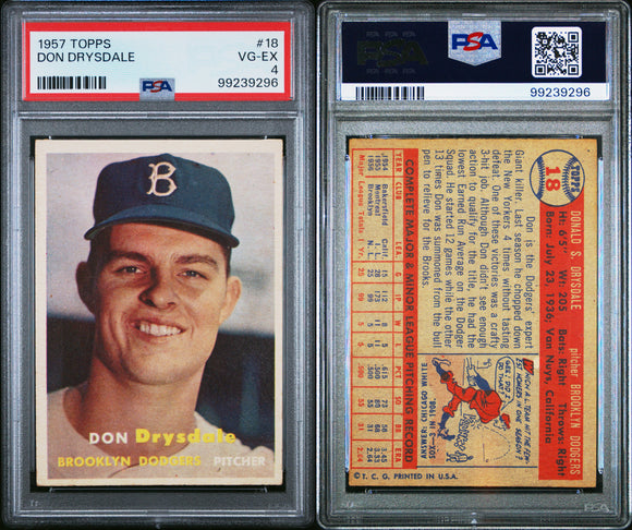PSA 4 1957 Topps #18 Don Drysdale RC Brooklyn Dodgers