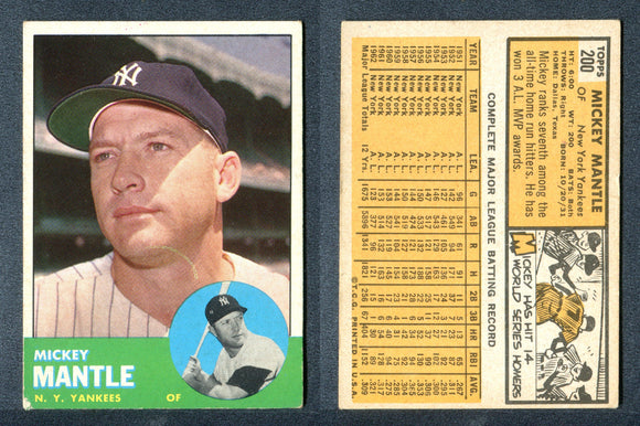 1963 Topps #200 Mickey Mantle (VG/EX - Very Good/Excellent)