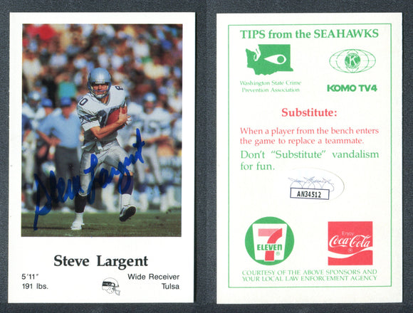 Steve Largent 1986 Seahawks Police #11  Autographed Card Seattle Seahawks JSA #42