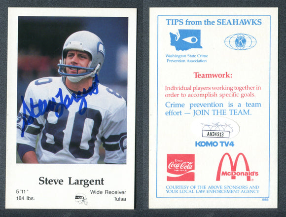 Steve Largent 1985 Seahawks Police #12 Autographed Card Seattle Seahawks JSA #43