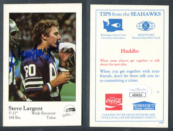 Steve Largent 1980 Seahawks Police #10 Autographed Card Seattle Seahawks JSA #45