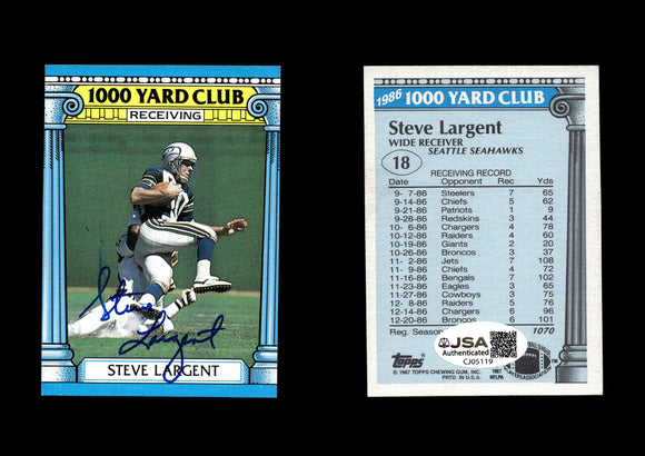 1987 Topps #18 Steve Largent Autographed Card Seattle Seahawks JSA #49