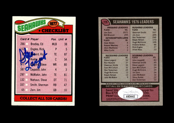 Steve Largent 1977 Topps #226 Seattle Seahawks Team Checklist Unmarked Autographed Card JSA #4