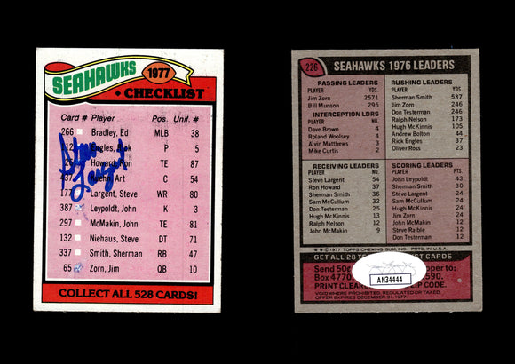 Steve Largent 1977 Topps #226 Seattle Seahawks Team Checklist Marked Autographed Card JSA #5