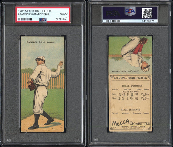 PSA 2 1911 Mecca Double Folders T201 #43 Ed Summers Hugh Jennings POP42