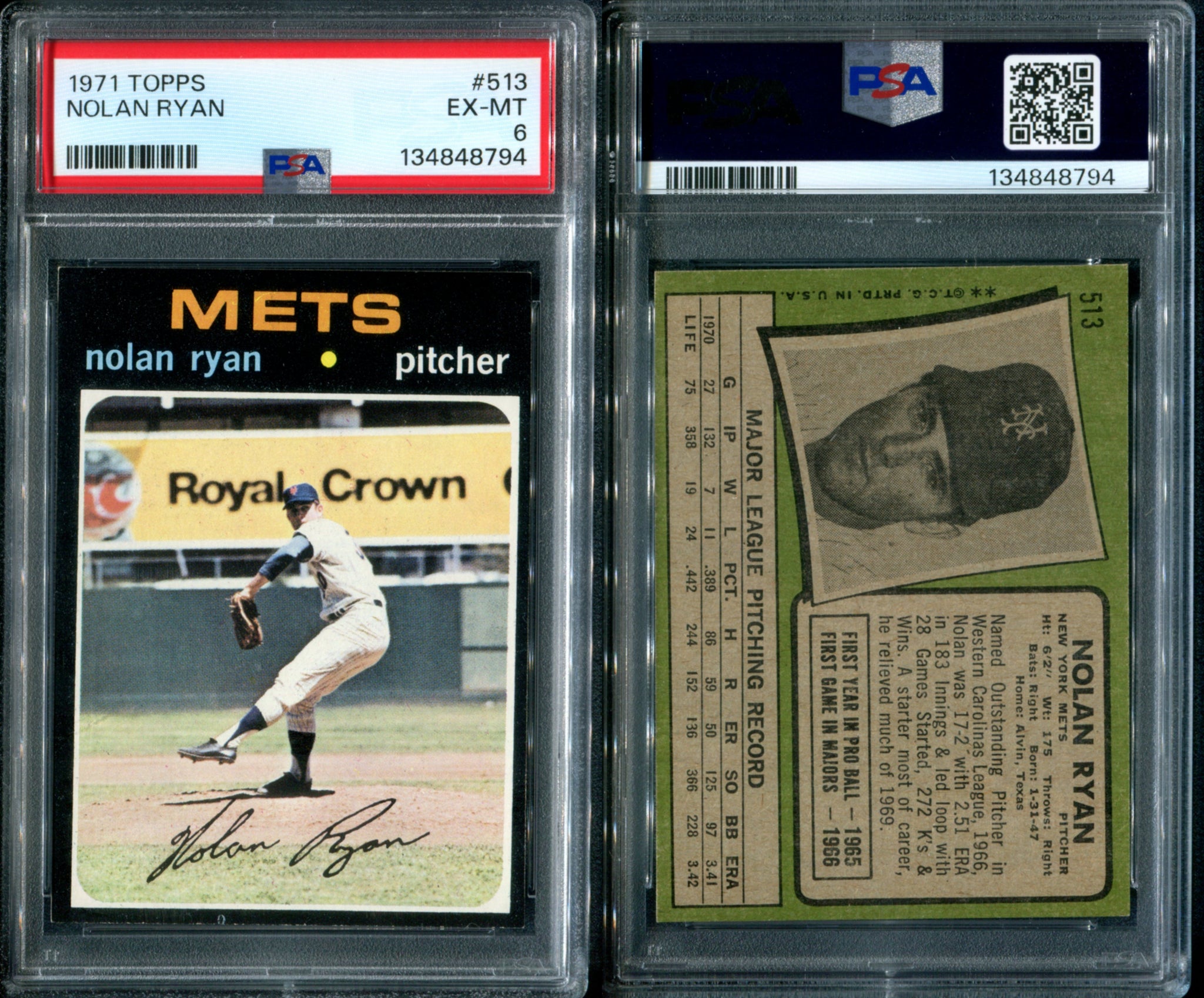 PSA 6 1971 Topps #513 Nolan Ryan New York Mets PQ++ – Northwest