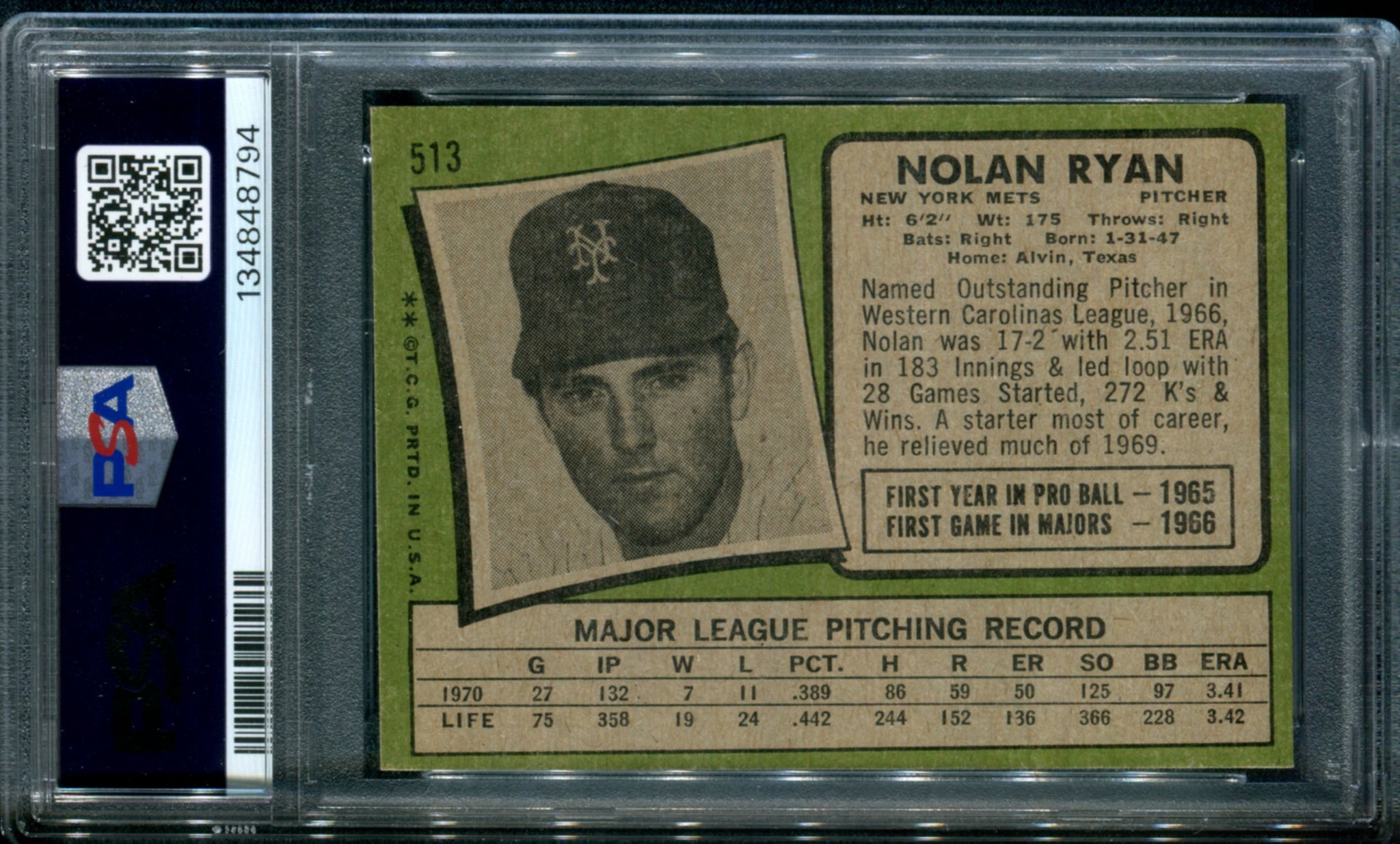 【名盤】マーダック　オーパス・ノクターン PSA 6 1971 Topps #513 Nolan Ryan New York Mets PQ++ – Northwest