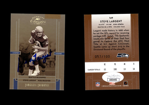 Steve Largent 2005 Donruss Classics Timeless Tributes Bronze #149 57/100 Autographed Card Seattle Seahawks JSA #6