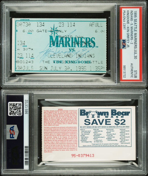 Ken Griffey Jr. Autographed Signed 7/30/95 Ticket Seattle Mariners PSA & PSA DNA AUTH POP1