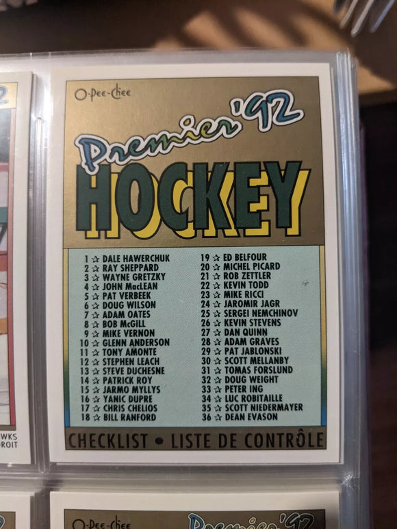1991-92 O-Pee-Chee Premier Hockey 198 Card Set