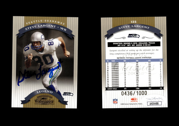 Steve Largent 2002 Donruss Classics #135 436/1000 Autographed Card Seattle Seahawks JSA #9