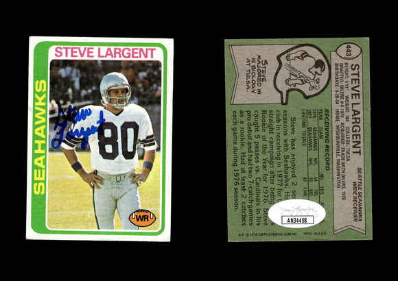 Steve Largent 1978 Topps #443 Autographed Card Seattle Seahawks JSA #1