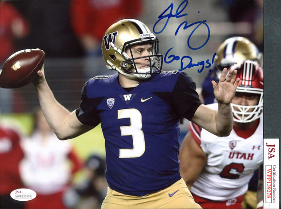 Jake Browning Washington Huskies 8x10 Photograph #3 with Go Dawgs Inscription JSA