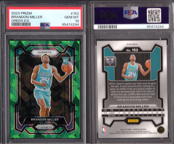2023-24 Panini Prizm Prizms Green Ice #152 Brandon Miller PSA 10 (Gem Mint)